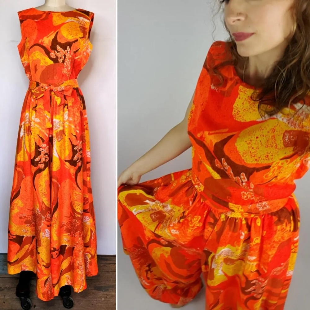 70s Psychedelic WIDE LEG Jumpsuit Overall Romper Hawaiian Jumpsuit S M L